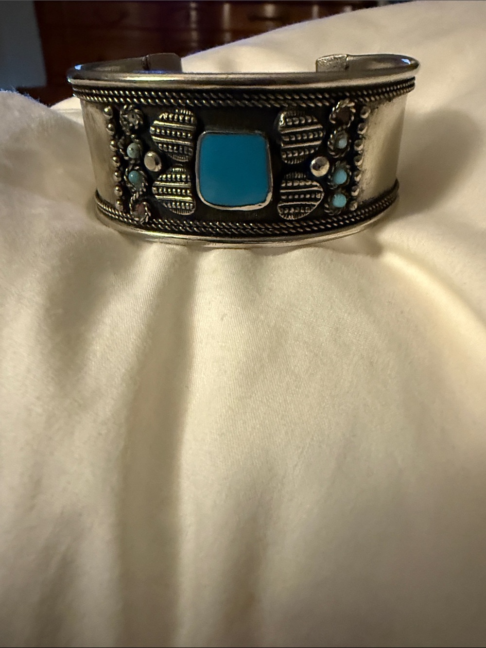 Silver Cuff Bracelet with Turquoise Accent